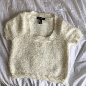 Fuzzy white crop top